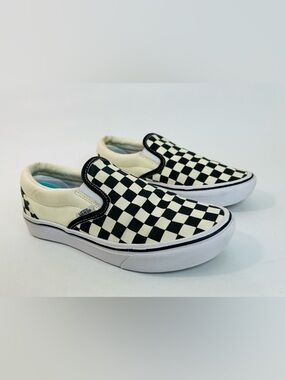 Vans Off The Wall Checkerboard Women's Size 6.5 Slip On Shoes White Black